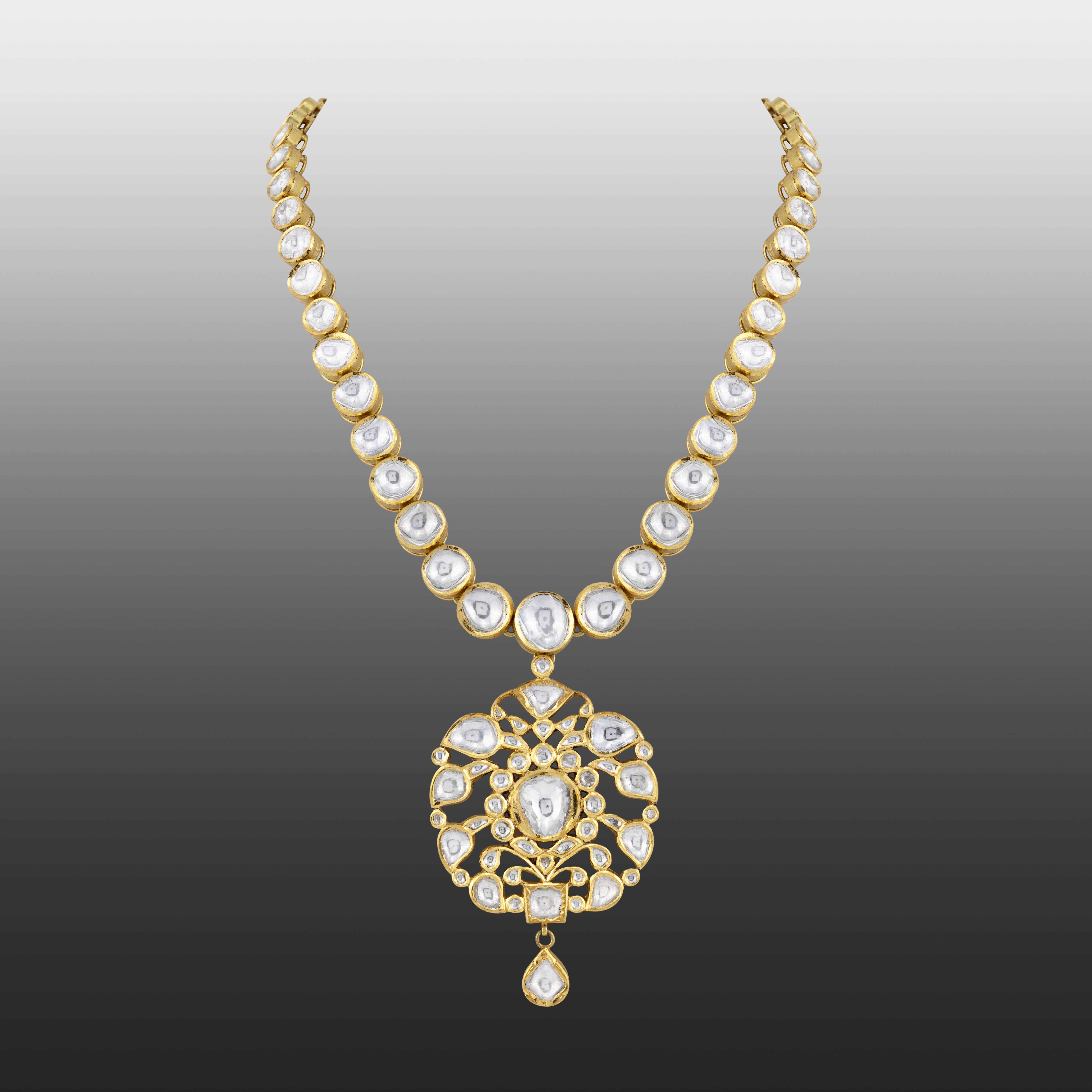 Polki Necklace with Intricate Floral Pendant